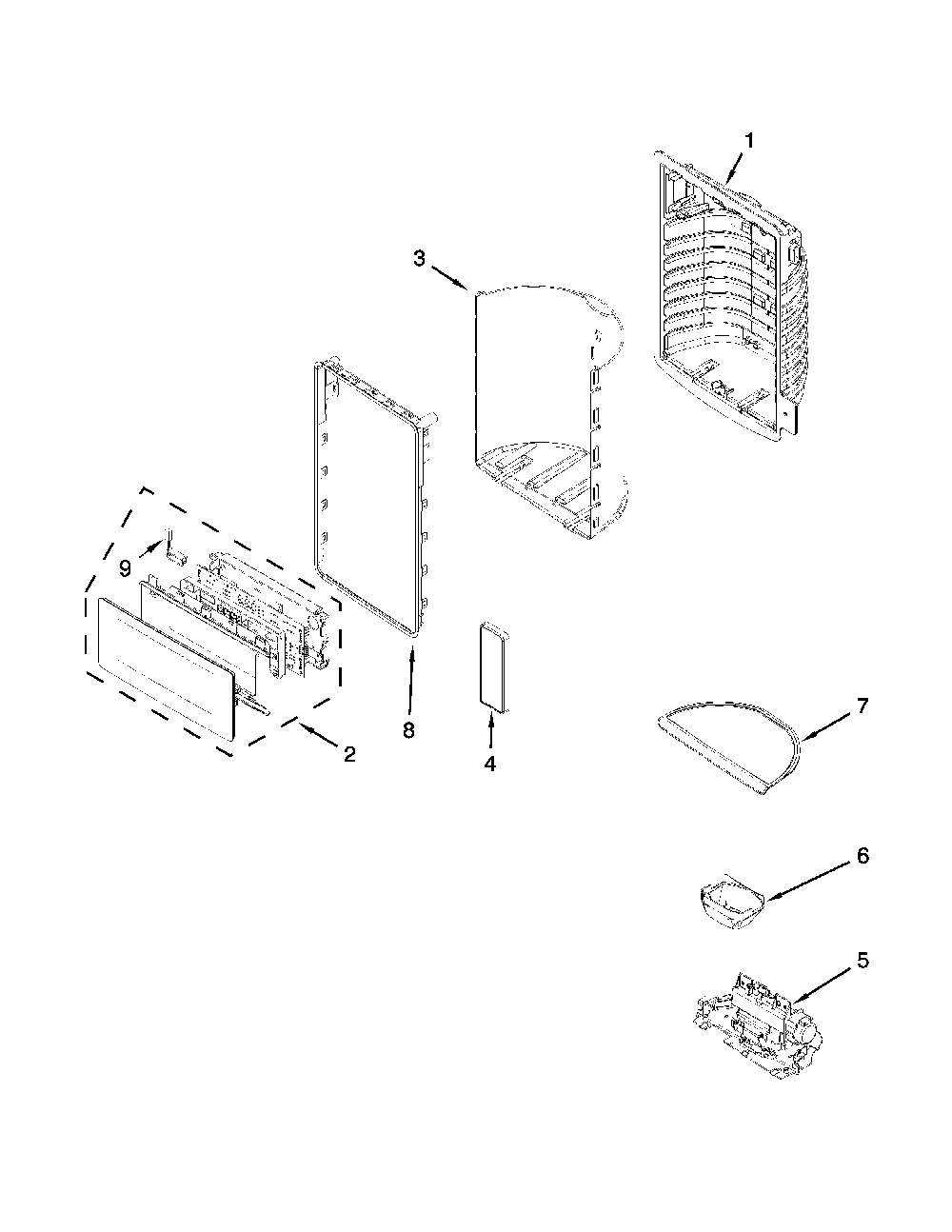 Dispenser front parts Diagram and Parts List for 59672383412  Amana Refrigerator