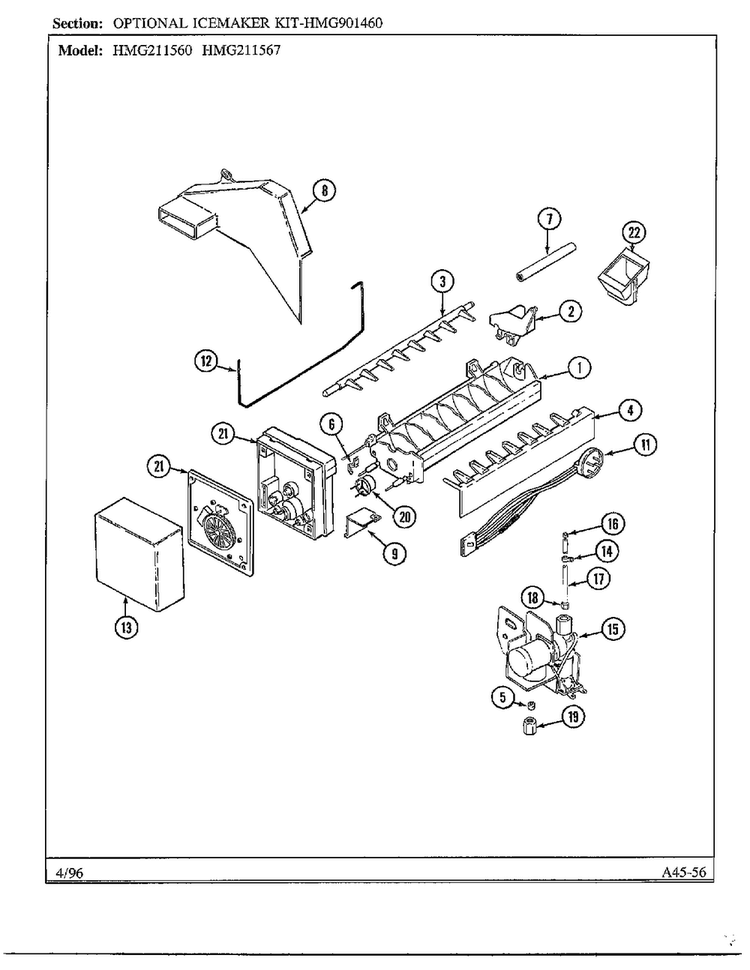 Optional Ice Maker Kit Diagram and Parts List for HMG-211560  Admiral Refrigerator