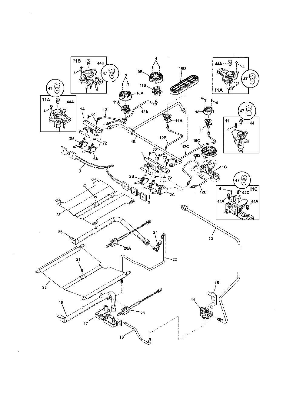 Burner Diagram and Parts List for 79032363410  Kenmore Range