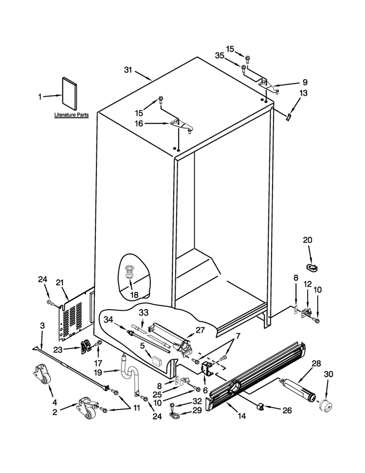 Cabinet Parts Diagram and Parts List for JCD2395WES01  Jenn-Air Refrigerator
