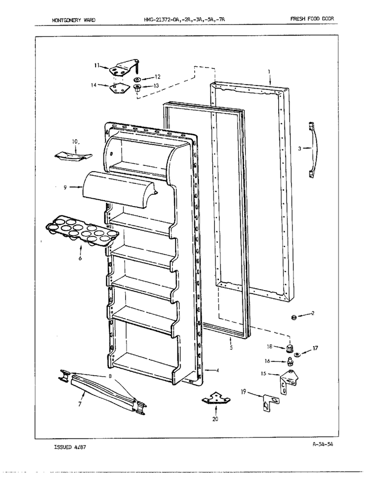 Fresh Food Door Diagram and Parts List for 21372A  Admiral Refrigerator