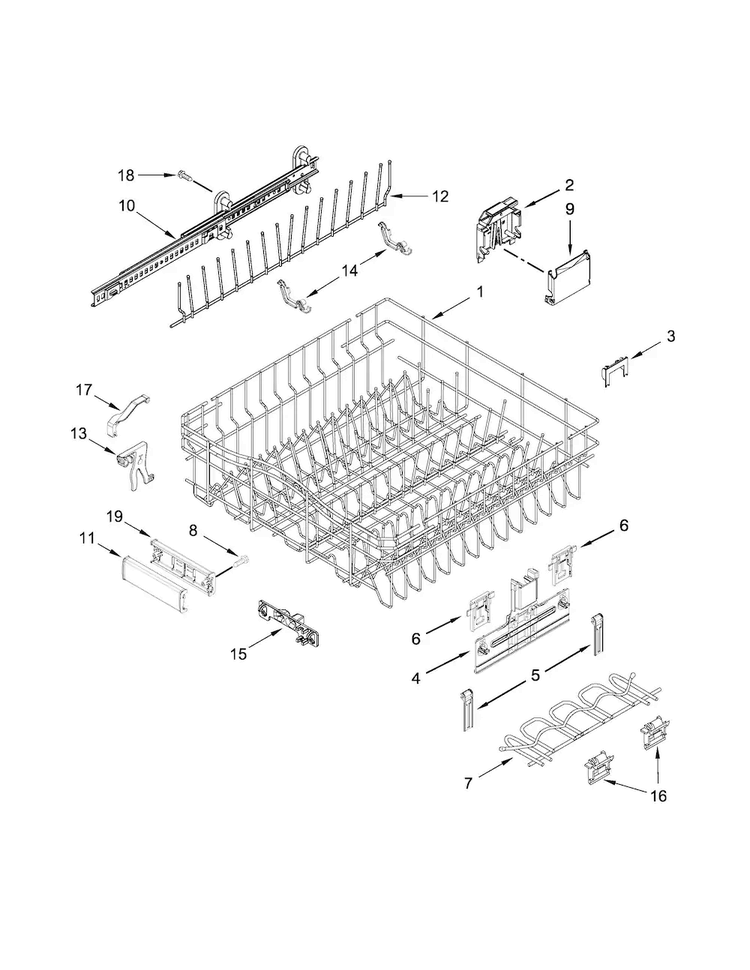 Upper Rack And Track Parts Diagram and Parts List for JDB9000CWS1  Jenn-Air Dishwasher