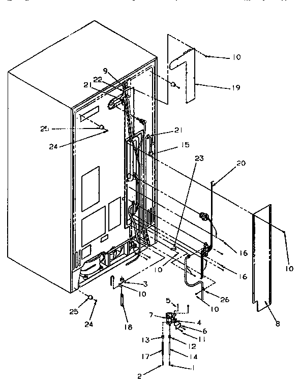 Cabinet Back Diagram and Parts List for SSD25SL-P119042WL  Amana Refrigerator