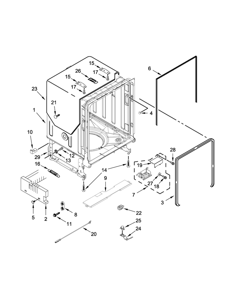 Tub And Frame Parts Diagram and Parts List for MDB8979SEZ0  Maytag Dishwasher