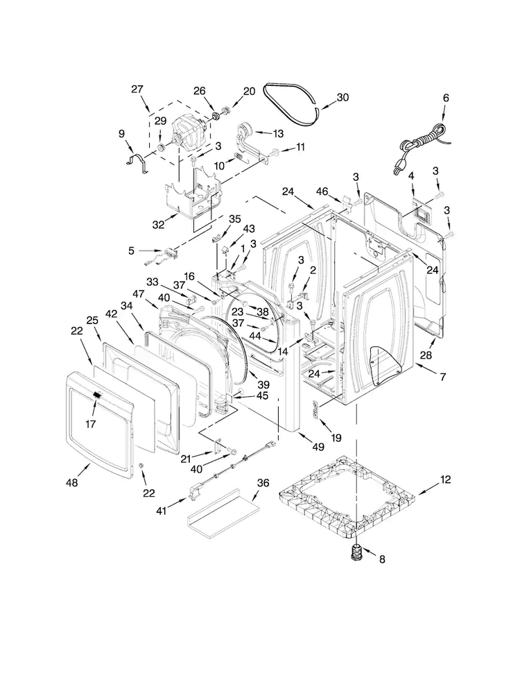 Cabinet Parts Diagram and Parts List for MGDB850YW2  Maytag Dryer