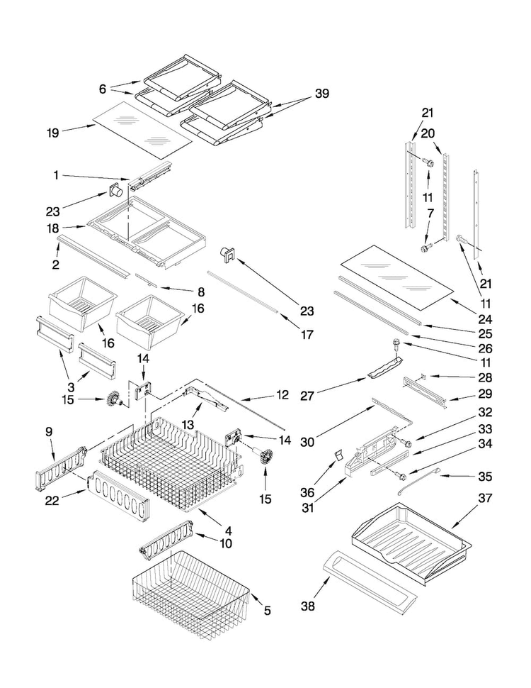 Shelf Parts Diagram and Parts List for AFD2535DEW10  Amana Refrigerator