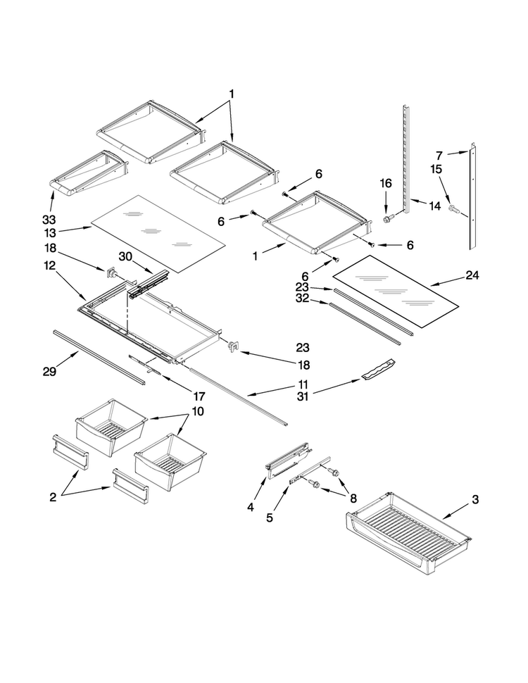 Shelf Parts Diagram and Parts List for MFI2665XEB0  Maytag Refrigerator