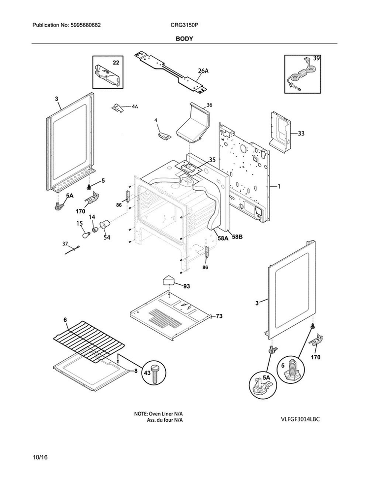 Body Diagram and Parts List for CRG3150PBD  Crosley Range
