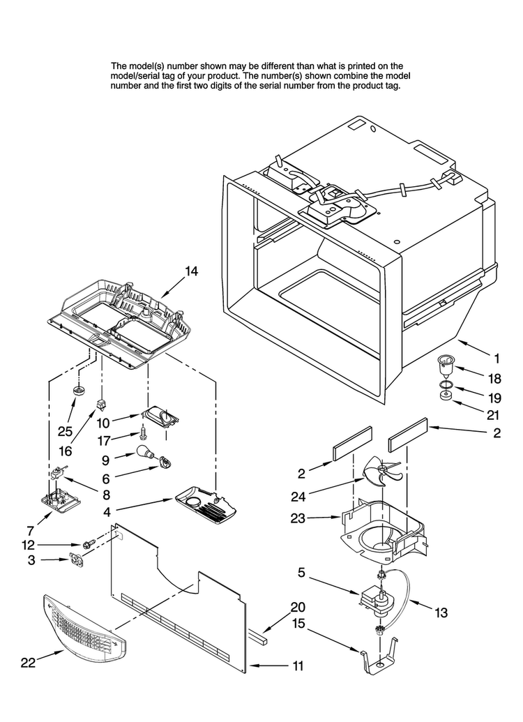 Freezer Liner Parts Diagram and Parts List for CB19G6W14  Crosley Refrigerator