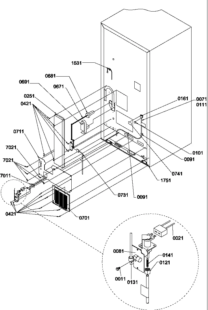 Cabinet Back Diagram and Parts List for BC21VL-P1321506WL  Amana Refrigerator