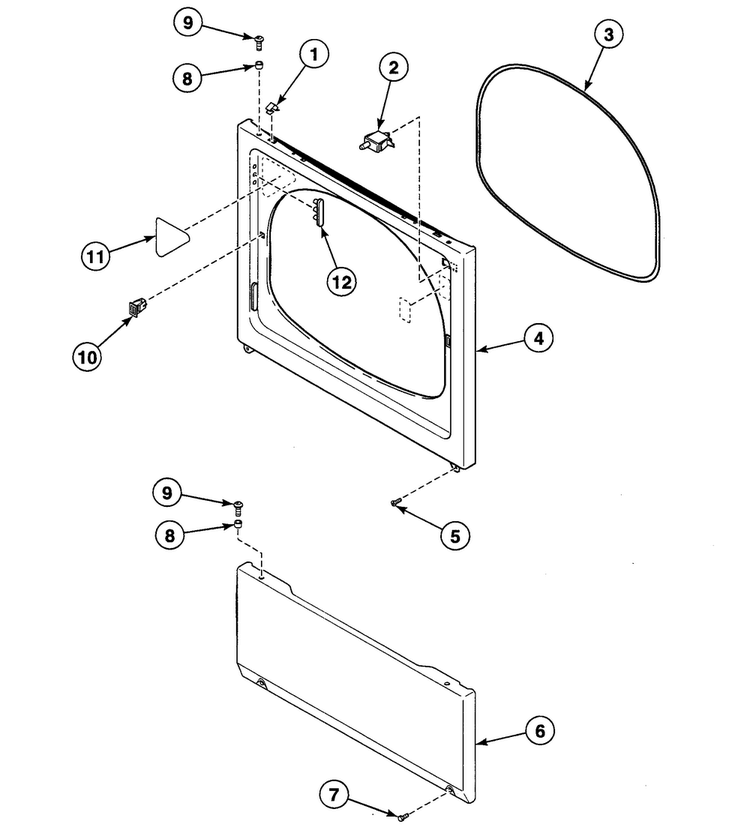 Front Panel Diagram and Parts List for SDEY07WF1500  Speed Queen Dryer