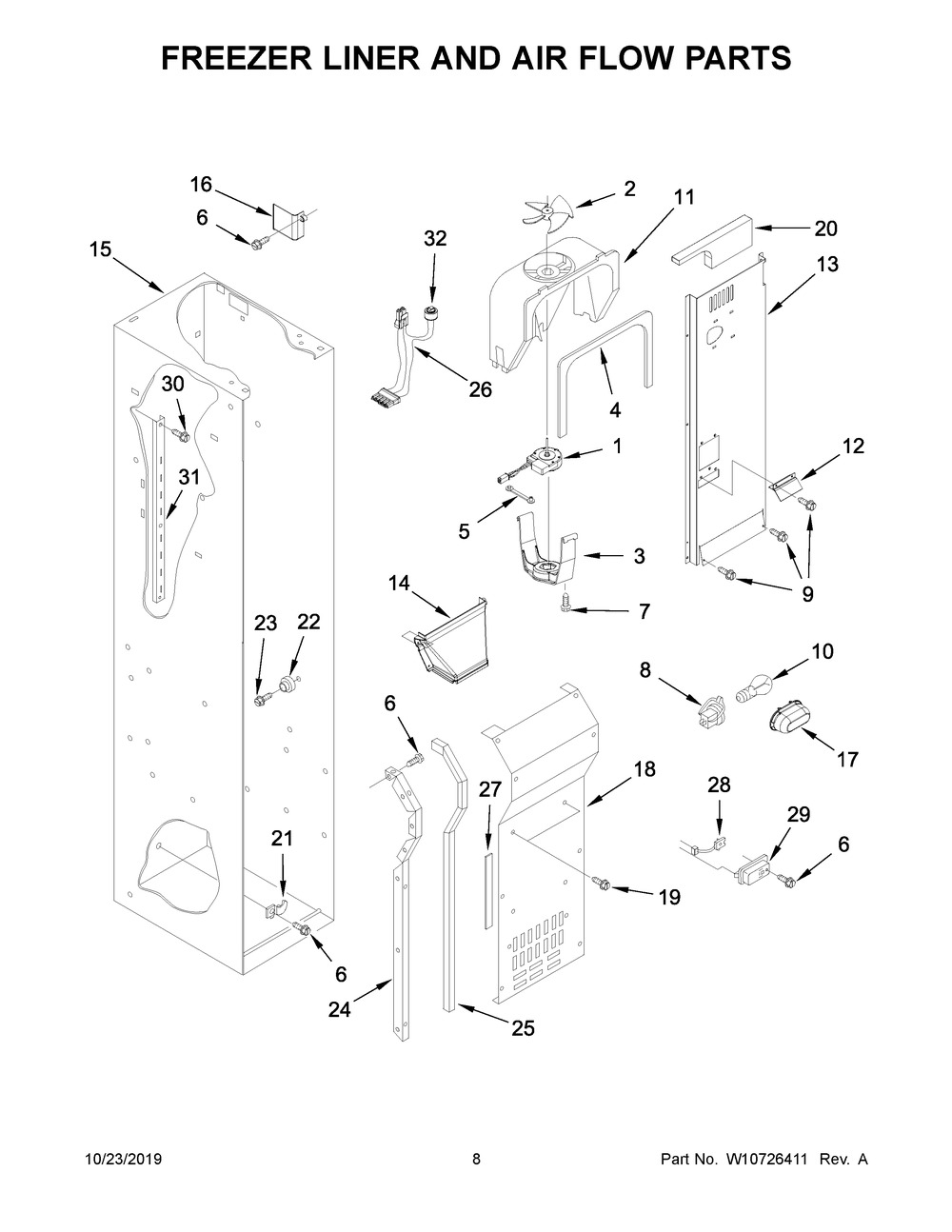 Freezer Liner And Air Flow Parts Diagram and Parts List for JS48NXFXDW10  Maytag Refrigerator
