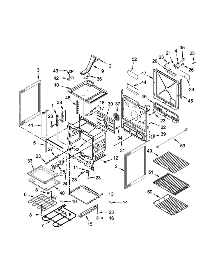 Chassis Parts Diagram and Parts List for JIS1450DP0  Jenn-Air Range