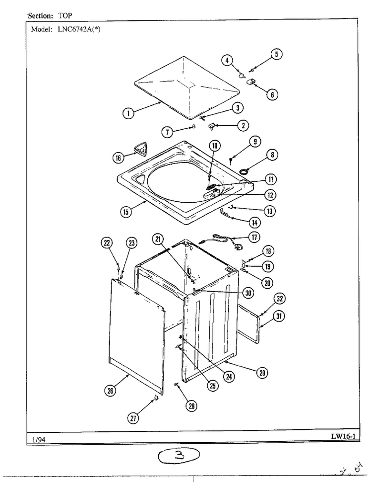 Top Diagram and Parts List for 6742A  Norge Washer