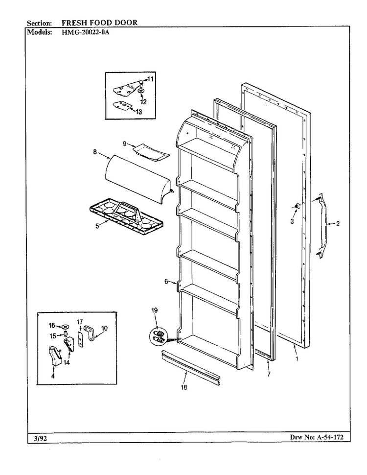 Fresh Food Door Diagram and Parts List for 20022-0A  Admiral Refrigerator