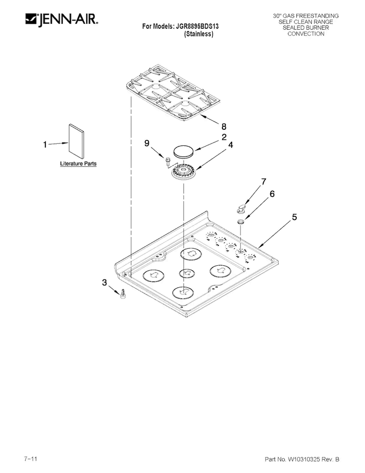 Cooktop Parts Diagram and Parts List for JGR8895BDS13  Jenn-Air Range