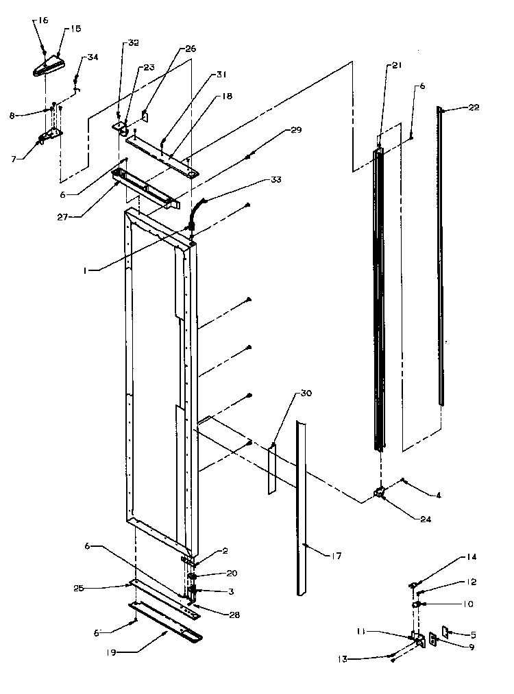 Freezer Door Hinge & Trim Parts Diagram and Parts List for SBI20QE-P1162905WE  Amana Refrigerator