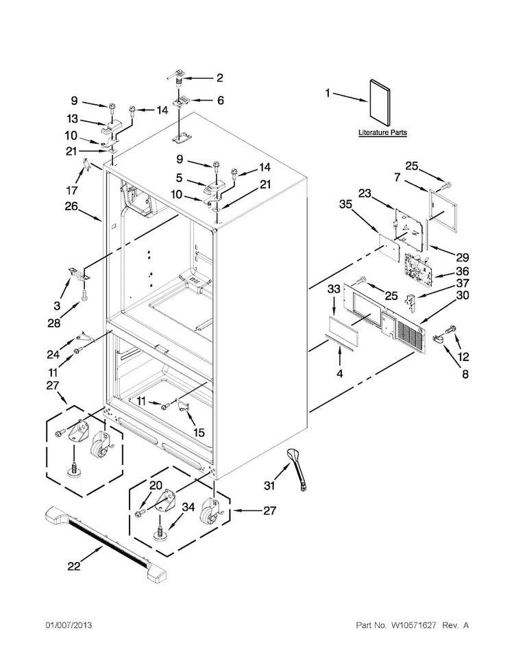 Cabinet Parts Diagram and Parts List for MFI2665XEB7  Maytag Refrigerator