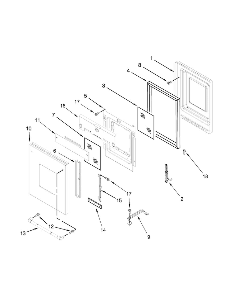 18" Oven Door Parts Diagram and Parts List for JDRP548WP02  Jenn-Air Range