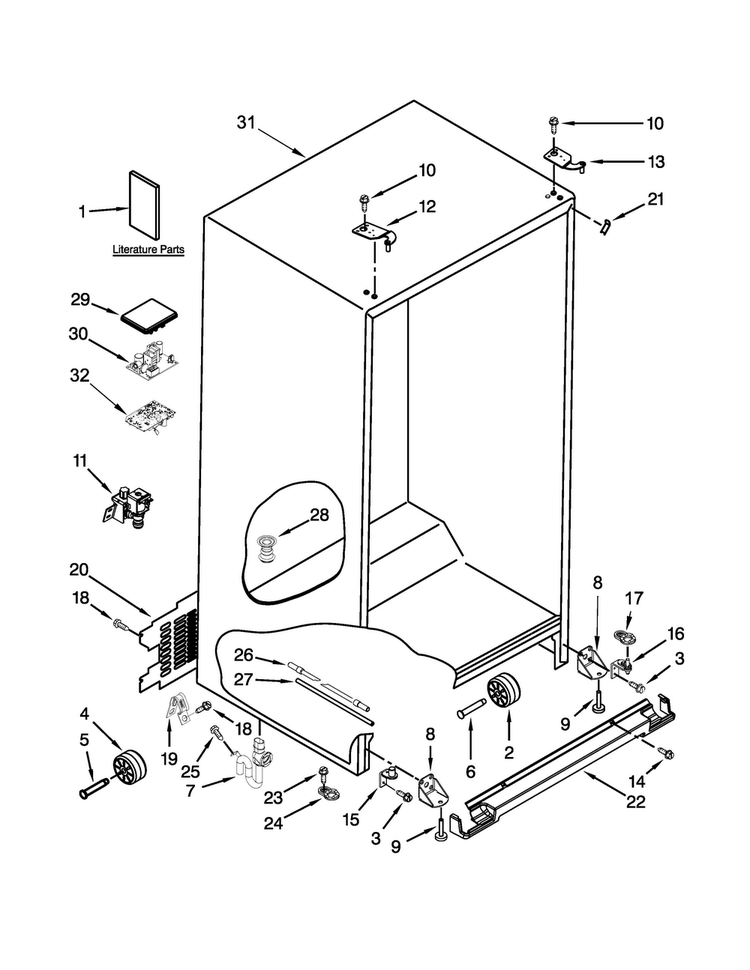 Cabinet Parts Diagram and Parts List for JSC24C8EAM01  Jenn-Air Refrigerator