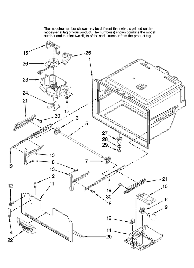 Freezer Liner Parts Diagram and Parts List for MFI2569VEB0  Maytag Refrigerator