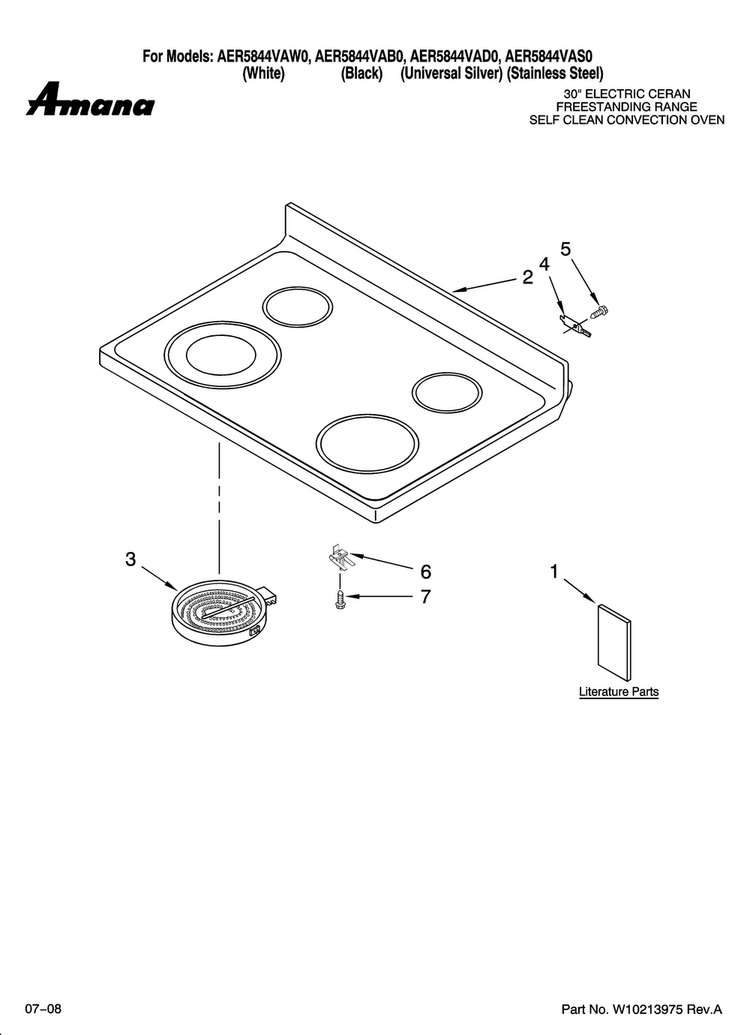 Cooktop Parts Diagram and Parts List for AER5844VAS0  Amana Range