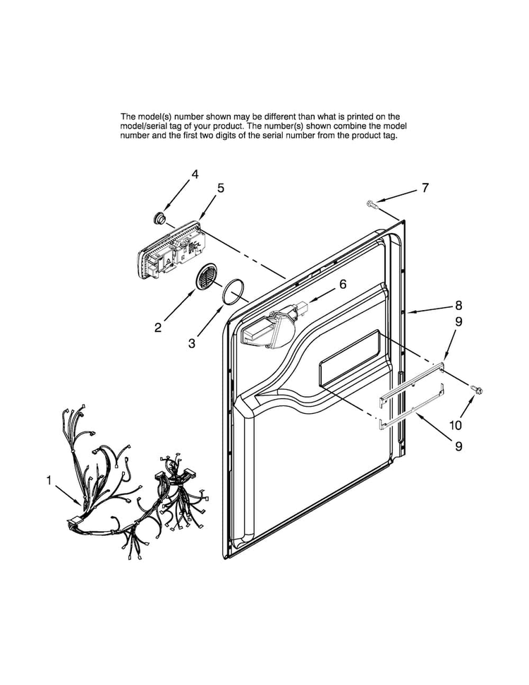 Door And Latch Parts Diagram and Parts List for MDBM601AWB3  Maytag Dishwasher