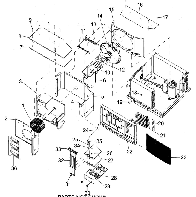 Inside Cabinet Parts Diagram and Parts List for AH183  Amana Air Conditioner