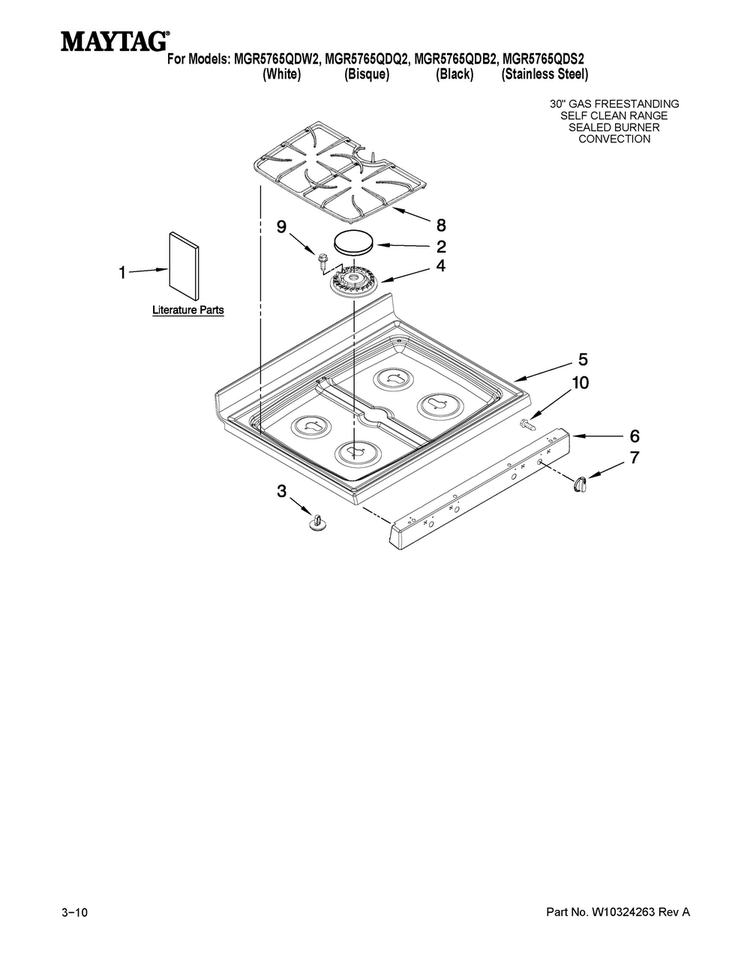Cooktop Parts Diagram and Parts List for MGR5765QDB2  Maytag Range