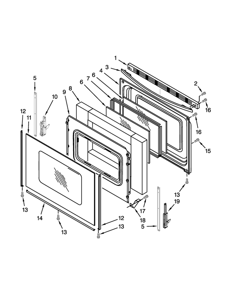 Door Parts Diagram and Parts List for MER7664XW2  Maytag Range