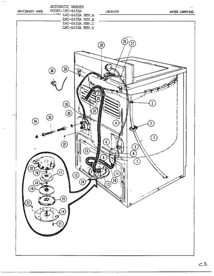 Water Carrying Diagram and Parts List for 6435A  Norge Washer
