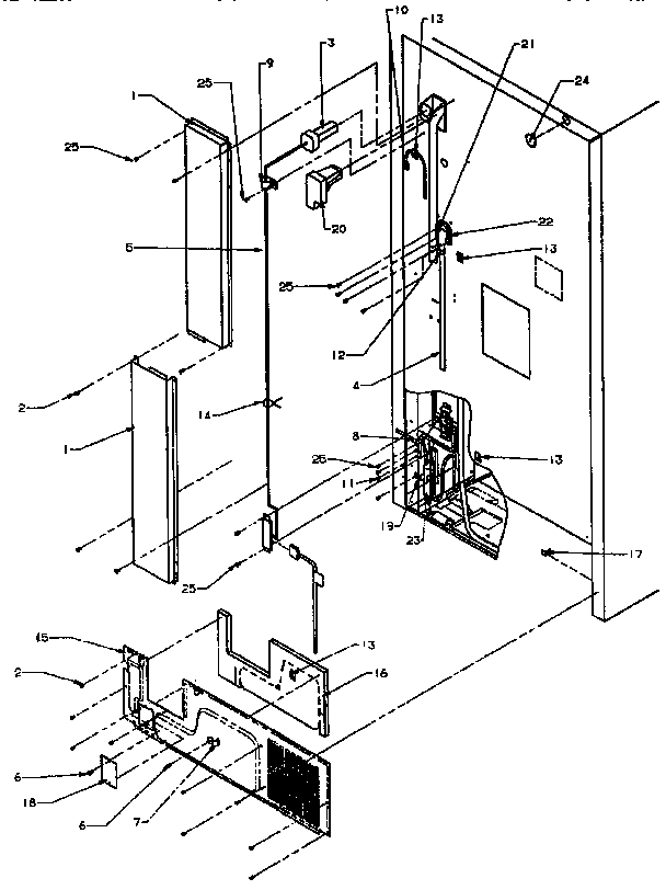 Cabinet Back Diagram and Parts List for TXI21R-P1168006W  Amana Refrigerator