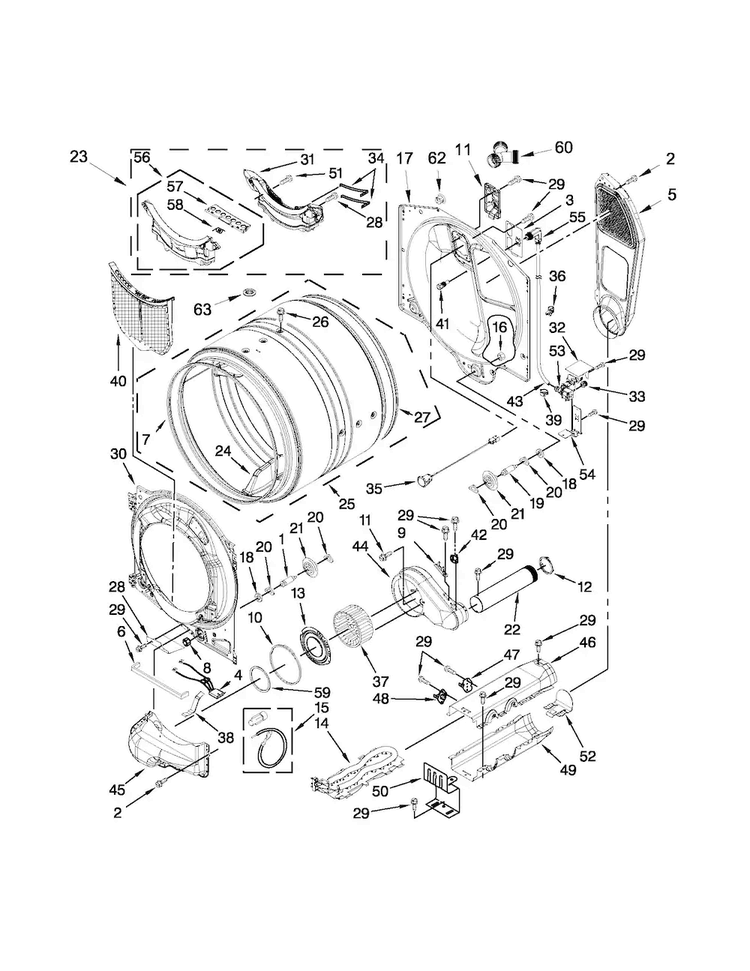 Bulkhead Parts Diagram and Parts List for MED4200BW0  Maytag Dryer