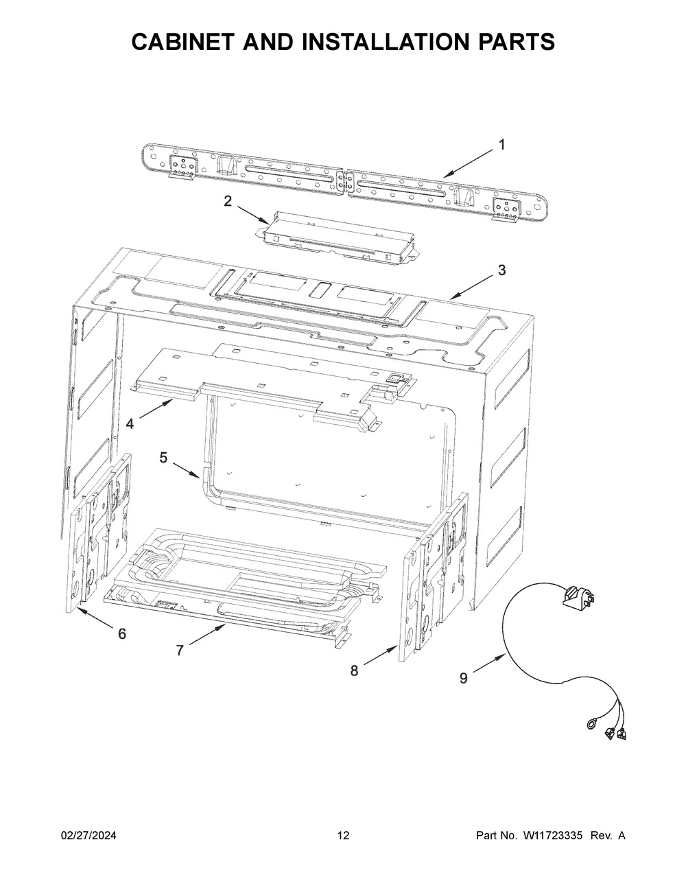 Cabinet And Installation Parts Diagram and Parts List for MMMF8030PZ00  Maytag Microwave