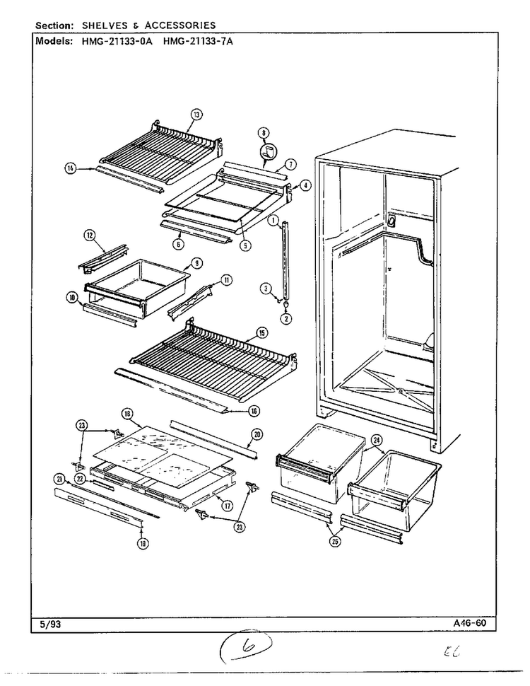 Shelves And Accessories Diagram and Parts List for 21133-A  Admiral Refrigerator