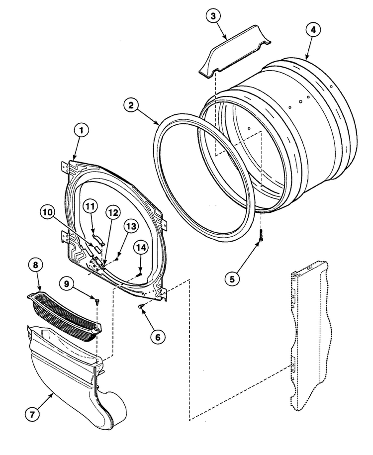 Drum Assy Diagram and Parts List for SSE907WF1724  Speed Queen Dryer