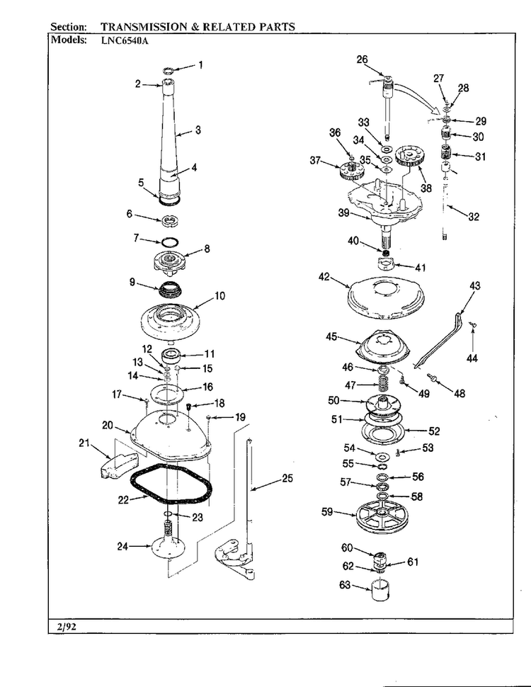 Transmission And Related Parts Diagram and Parts List for 6540A REV K Norge Washer