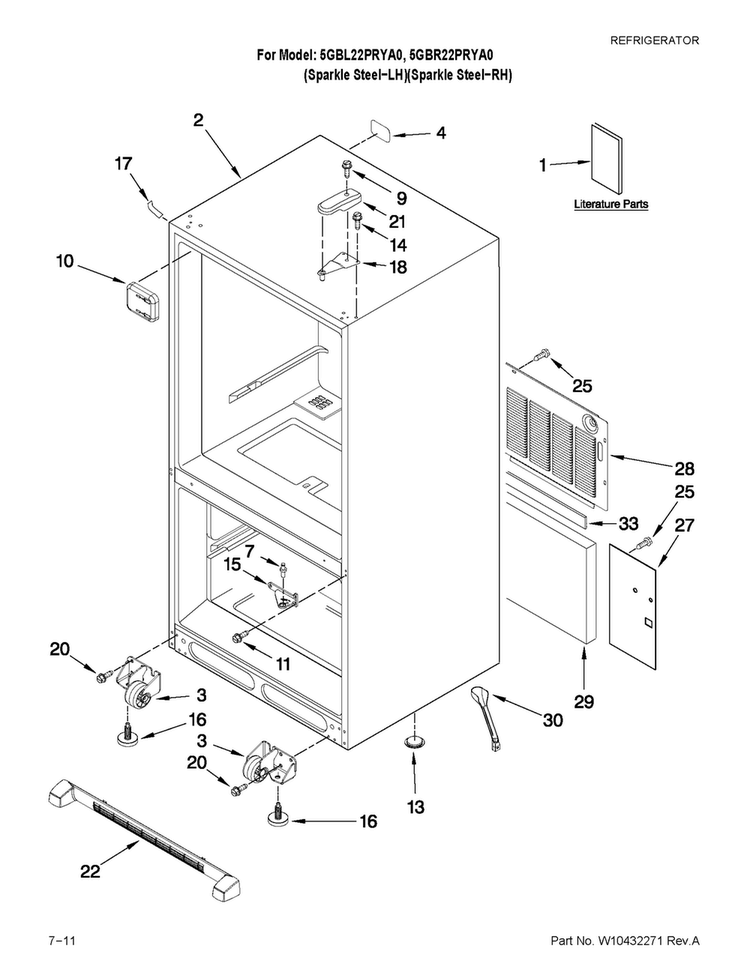 Cabinet Parts Diagram and Parts List for 5GBR22PRYA0  Maytag Refrigerator