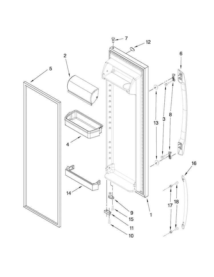 Refrigerator Door Parts Diagram and Parts List for ASD2522WRD02  Amana Refrigerator