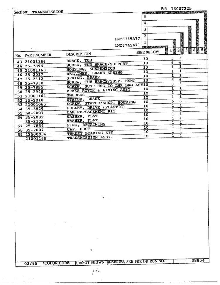 Transmission Page 3 Diagram and Parts List for LNC6745A77  Admiral Washer