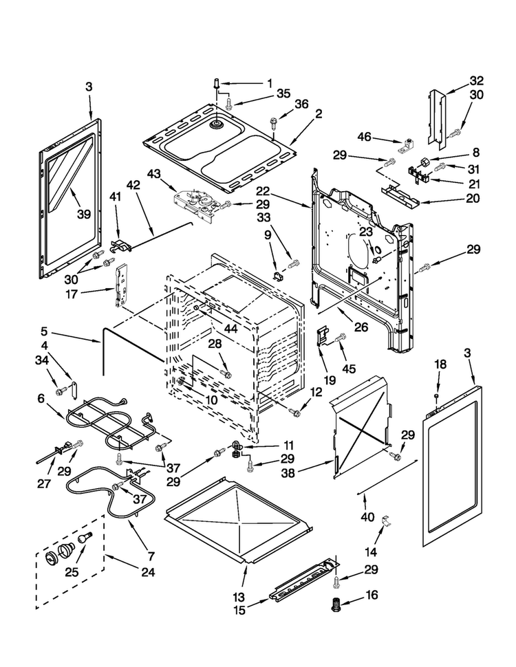 Chassis Parts Diagram and Parts List for AER5524XAD0  Amana Range