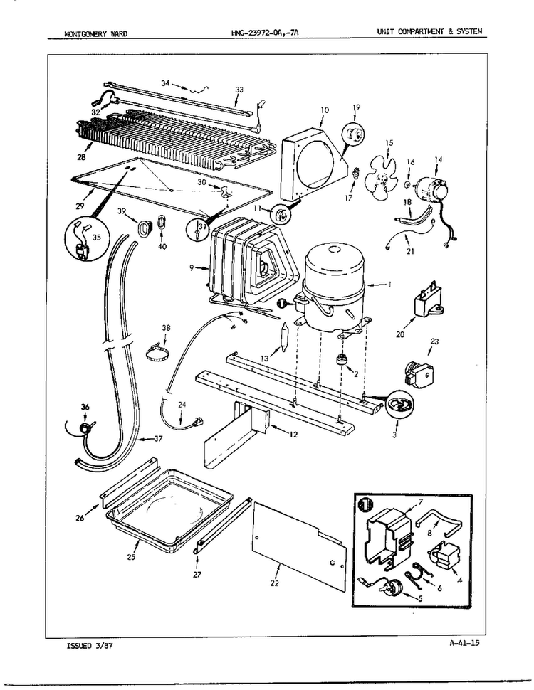 Unit Compartment/system Diagram and Parts List for 23972A  Admiral Refrigerator