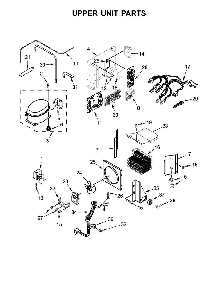 Upper Unit Parts Diagram and Parts List for JS42PPDUDE01  Jenn-Air Refrigerator