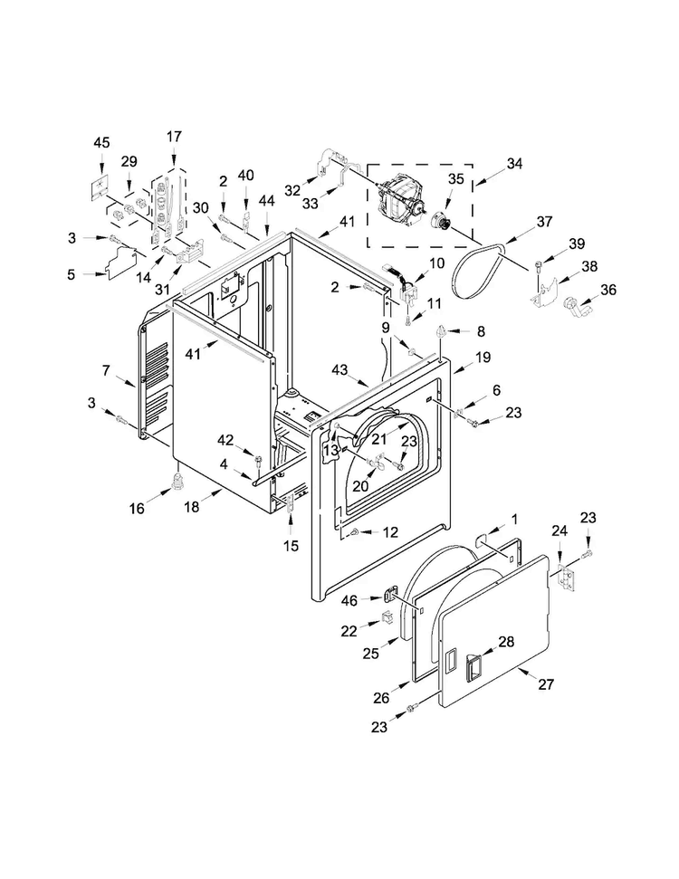 Cabinet Parts Diagram and Parts List for MEDX500BW0  Maytag Dryer