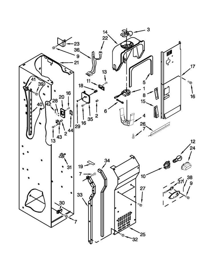 Freezer Liner And Air Flow Parts Diagram and Parts List for JS48PPDUDB14  Jenn-Air Refrigerator