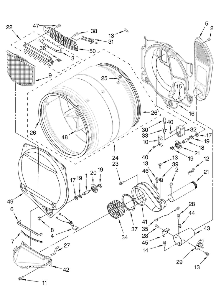 Bulkhead Parts Diagram and Parts List for MGDE300VF0  Maytag Dryer