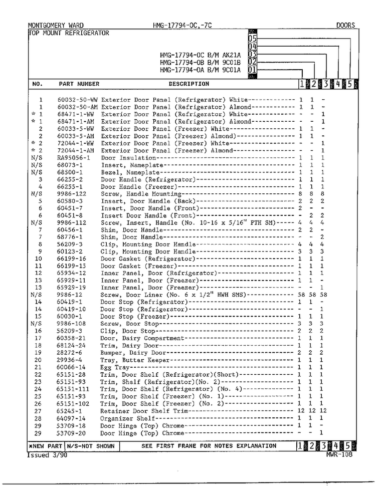 Doors Page 2 Diagram and Parts List for 17794A  Admiral Refrigerator