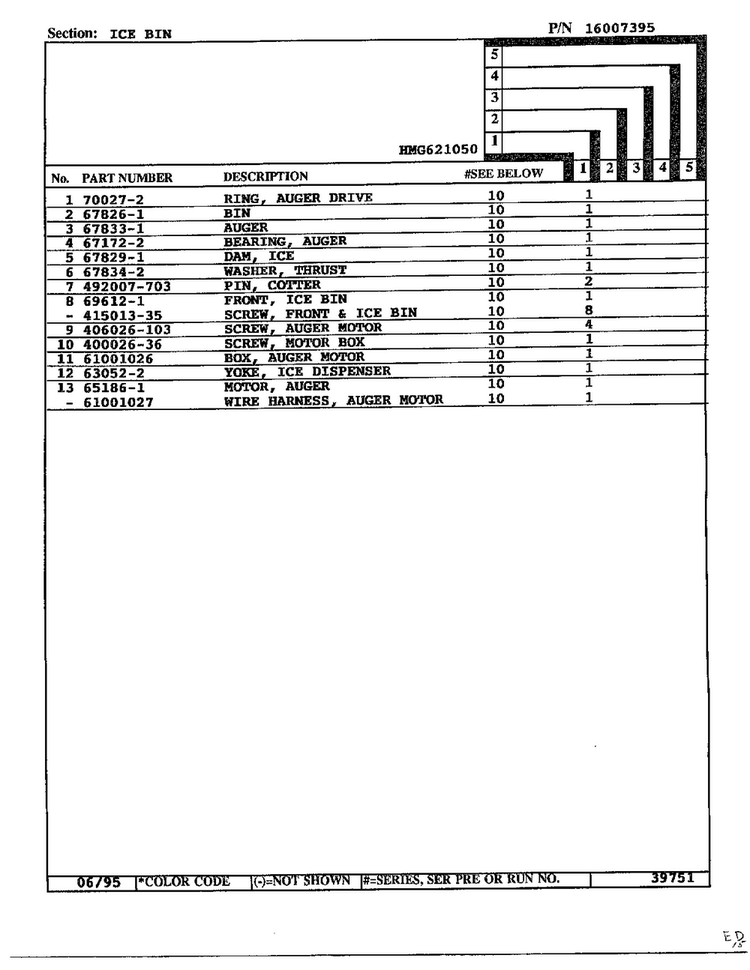 Ice Bin Page 2 Diagram and Parts List for 621050  Admiral Refrigerator