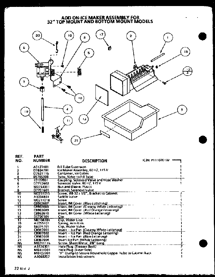 Add On-ice Maker Assembly Diagram and Parts List for 86065E-P1125514WE  Amana Refrigerator