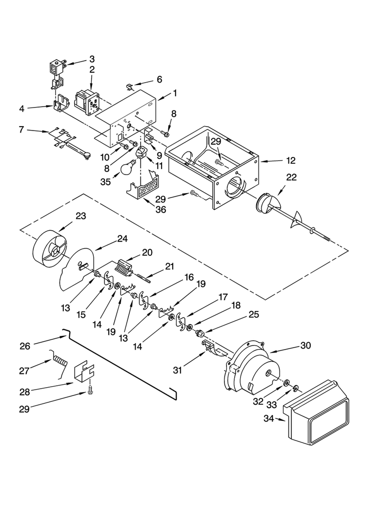 Motor And Ice Container Parts Diagram and Parts List for ASD2522WES01  Amana Refrigerator